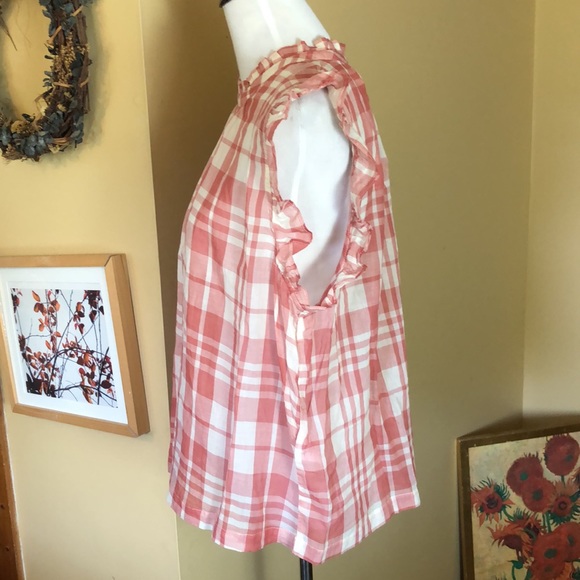 ISABELE SINCLAIR size XL Plaid Pink-Ecru Hi-Collar Ruffle Buttonfront $88 NEW - Picture 7 of 12